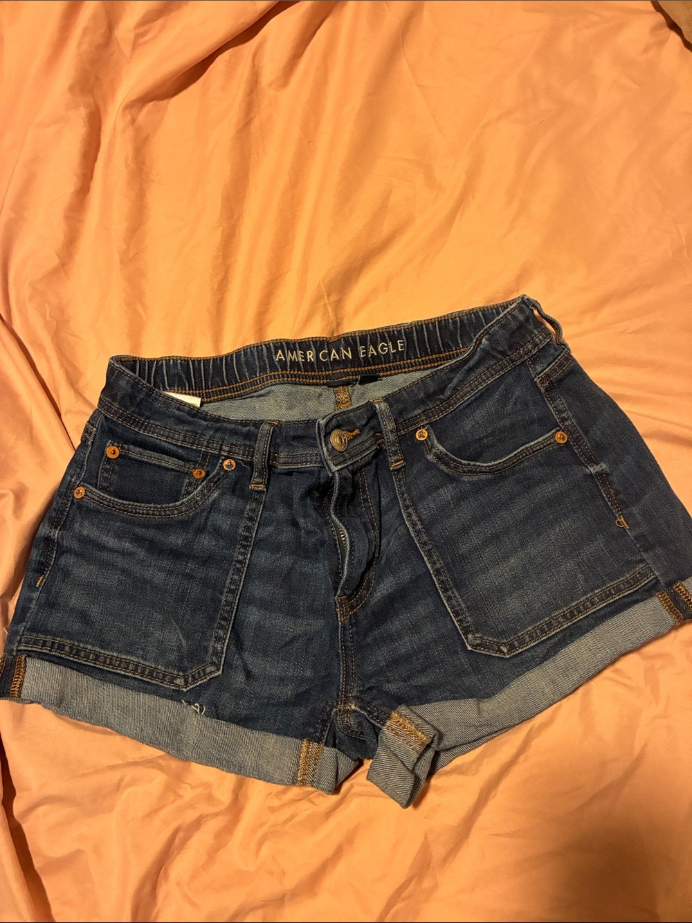 American Eagle Outfitters Dark Blue Denim Rolled Hem Shorts